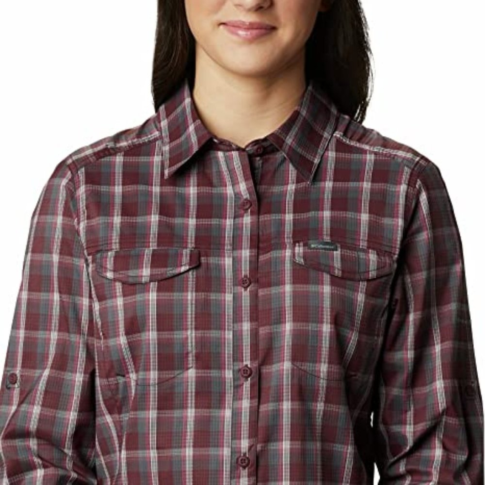 🆕Columbia Women's Silver Ridge Lite Long Sleeve Shirt, Malbec Plaid, Brand NEW